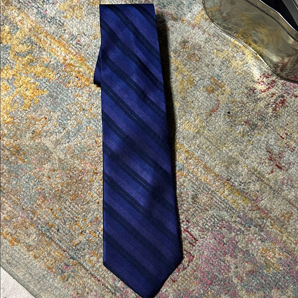100% Pure Silk Barbara Blank New York Blue Striped Handmade Tie